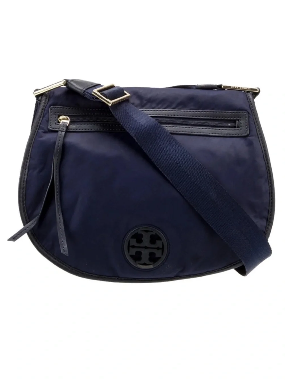 Tory Burch Leather Trim Nylon Crossbody Bag Navy Blue
